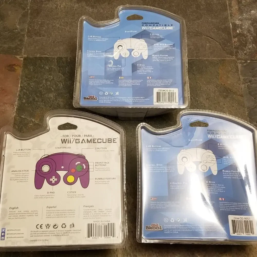 3 Gamecube Controllers - 3 Colors Bundle (NEW) - Purple Silver Black - Nintendo